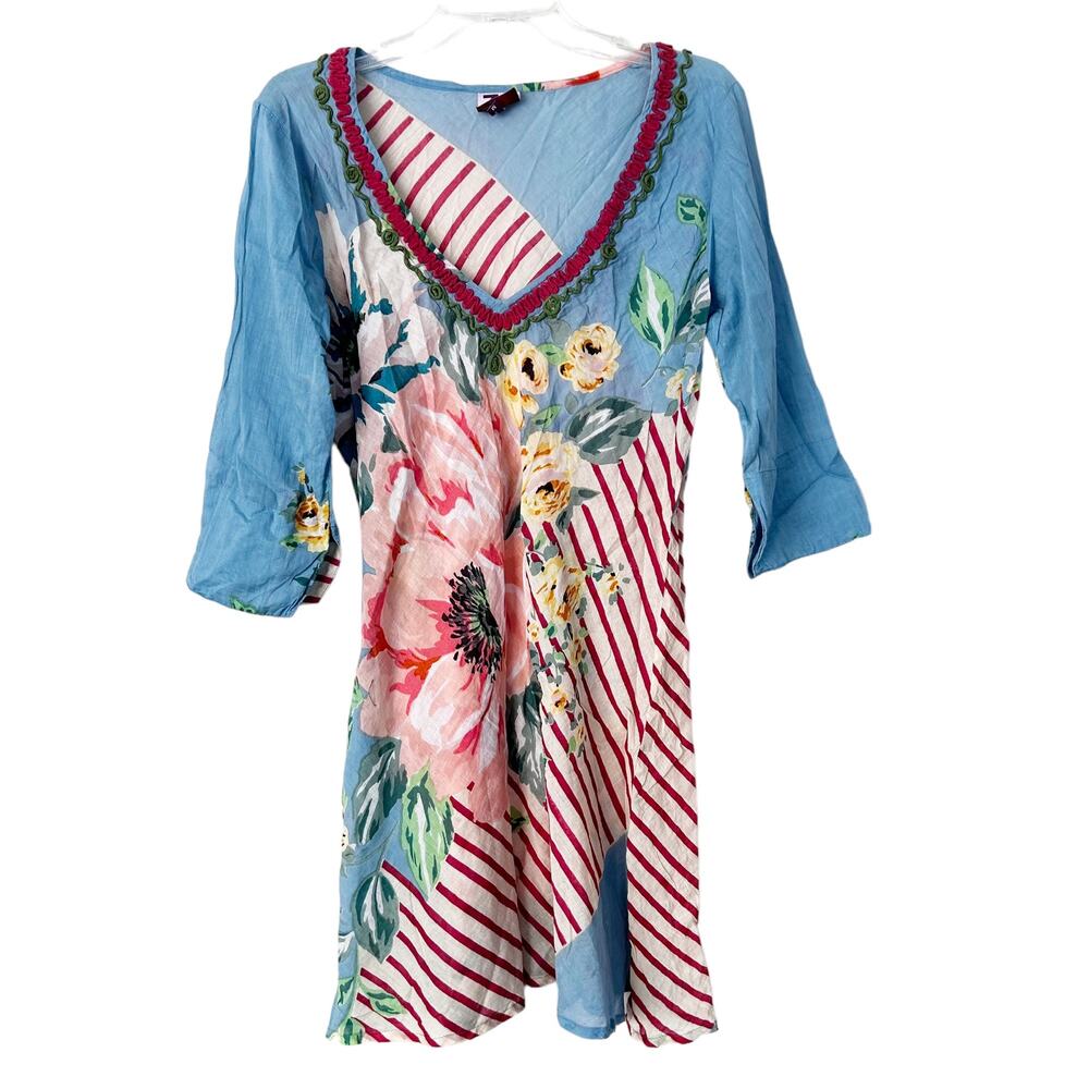 Z&L Striped Floral Mixed Pattern Dress Sz M
